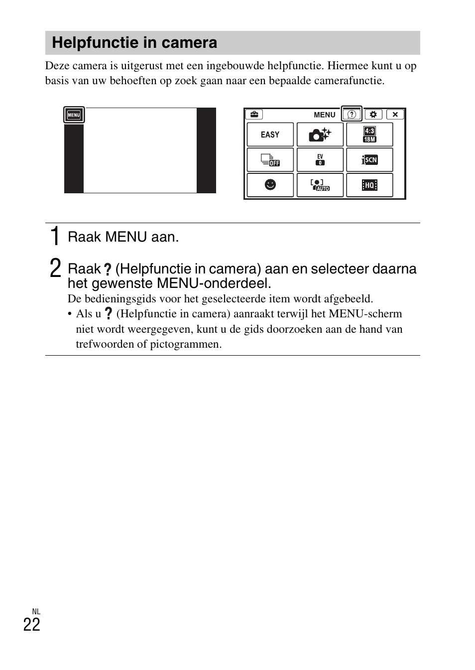 Helpfunctie in camera | Sony DSC-TX30 User Manual | Page 238 / 643