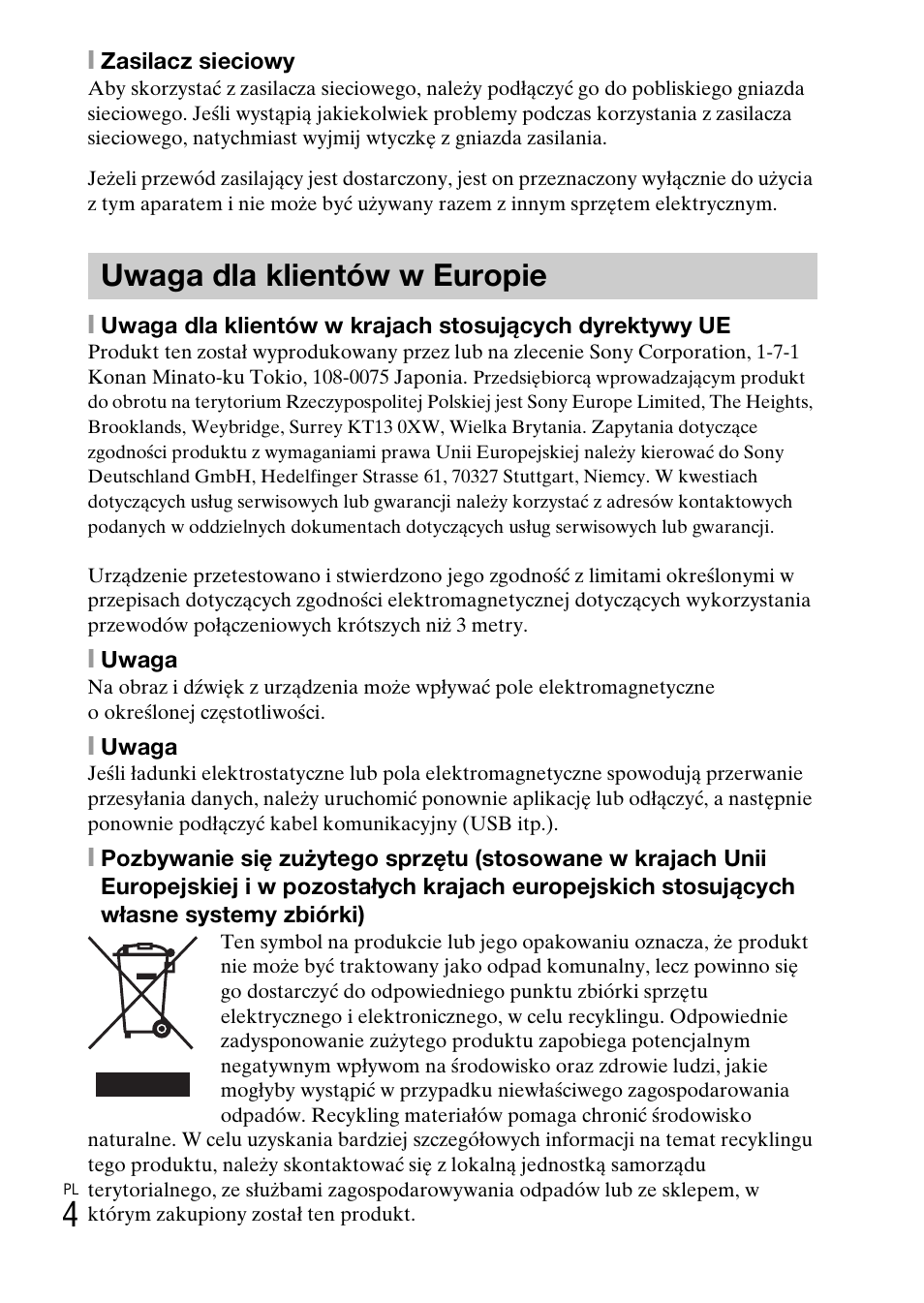 Uwaga dla klientów w europie | Sony DSC-TX30 User Manual | Page 254 / 643