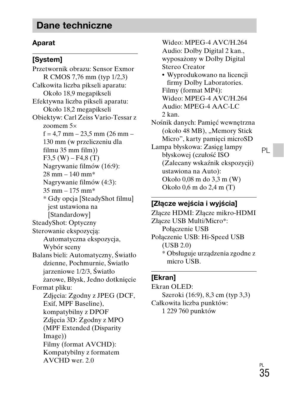 Dane techniczne | Sony DSC-TX30 User Manual | Page 285 / 643