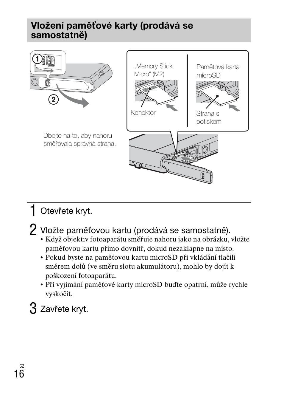 Vložení paměťové karty (prodává se samostatně) | Sony DSC-TX30 User Manual | Page 302 / 643