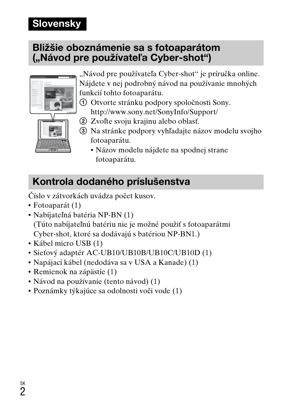 Slovensky, Kontrola dodaného príslušenstva | Sony DSC-TX30 User Manual | Page 358 / 643