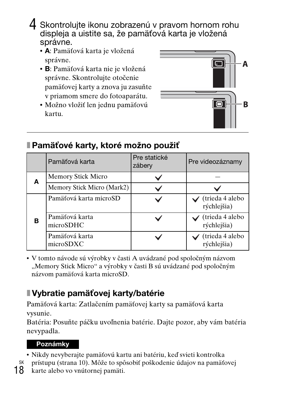 Xpamäťové karty, ktoré možno použiť, Xvybratie pamäťovej karty/batérie | Sony DSC-TX30 User Manual | Page 374 / 643