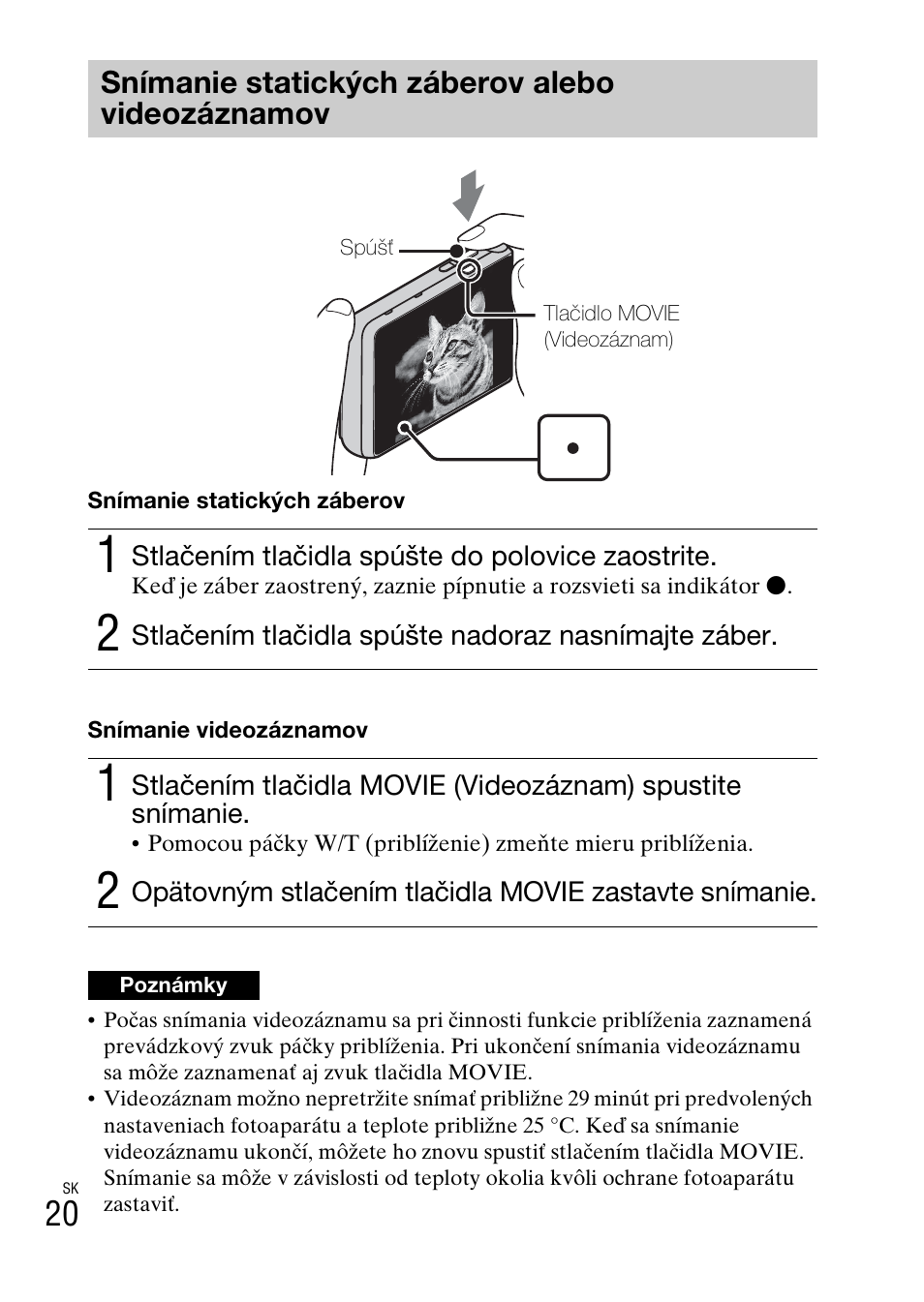 Snímanie statických záberov alebo videozáznamov | Sony DSC-TX30 User Manual | Page 376 / 643