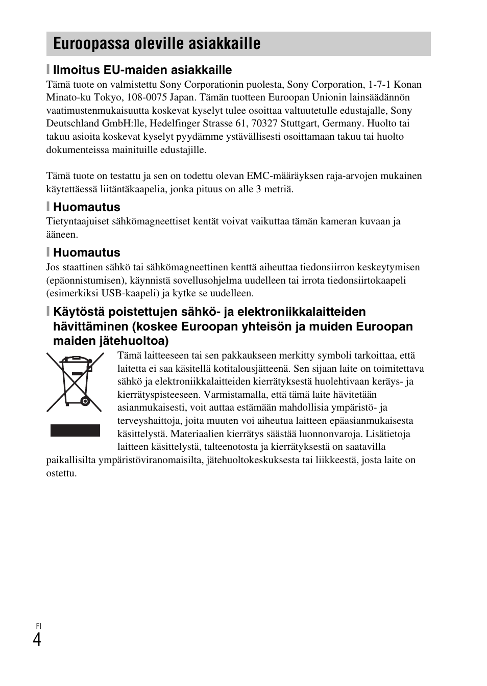 Euroopassa oleville asiakkaille | Sony DSC-TX30 User Manual | Page 432 / 643