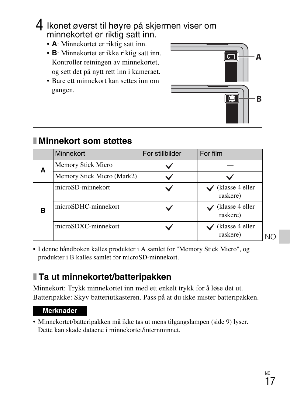 Xminnekort som støttes, Xta ut minnekortet/batteripakken | Sony DSC-TX30 User Manual | Page 479 / 643