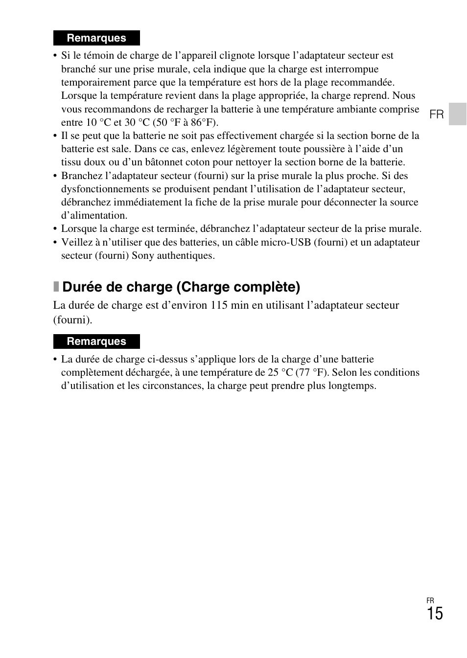 Xdurée de charge (charge complète) | Sony DSC-TX30 User Manual | Page 51 / 643