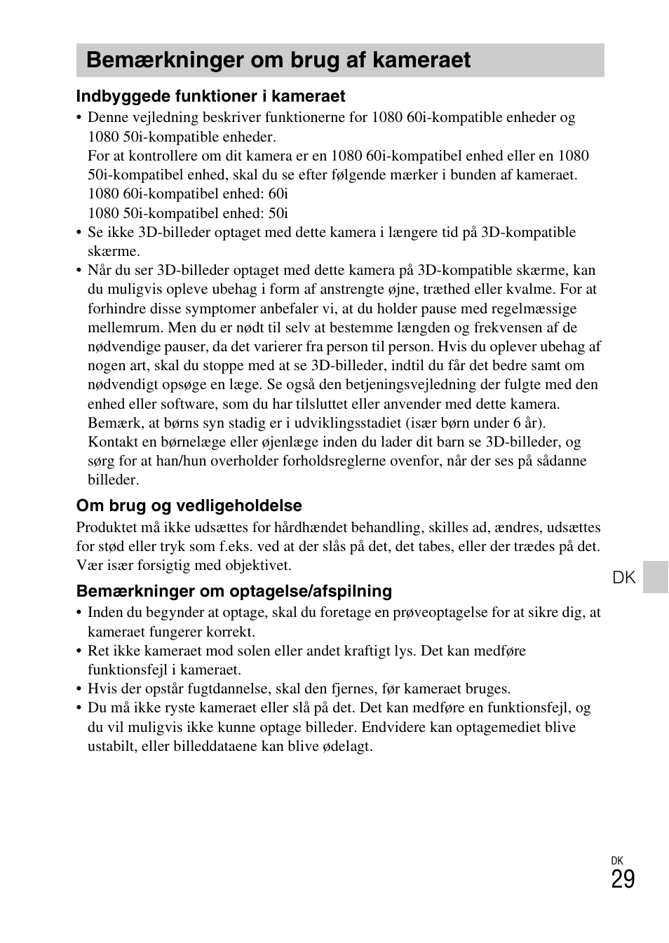 Bemærkninger om brug af kameraet | Sony DSC-TX30 User Manual | Page 525 / 643