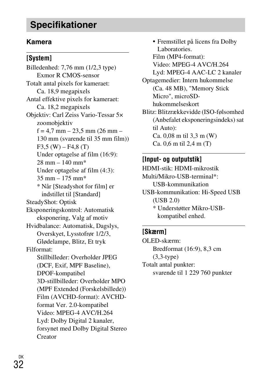 Specifikationer | Sony DSC-TX30 User Manual | Page 528 / 643