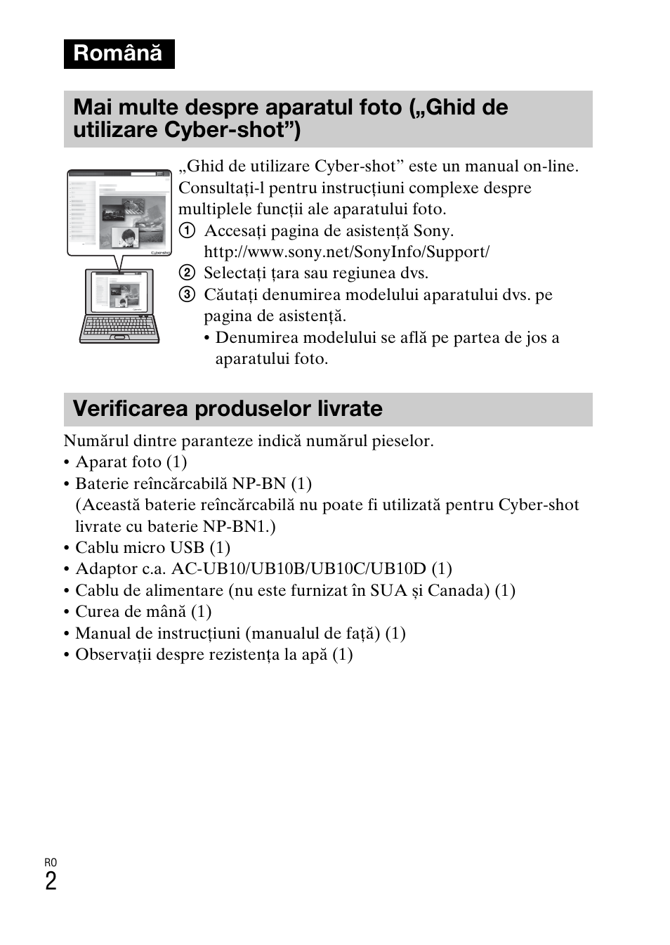 Română, Verificarea produselor livrate | Sony DSC-TX30 User Manual | Page 566 / 643