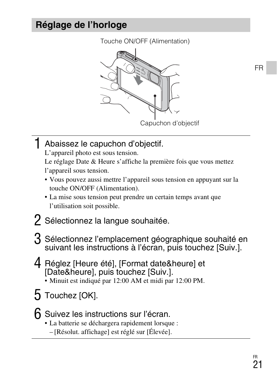 Réglage de l’horloge | Sony DSC-TX30 User Manual | Page 57 / 643