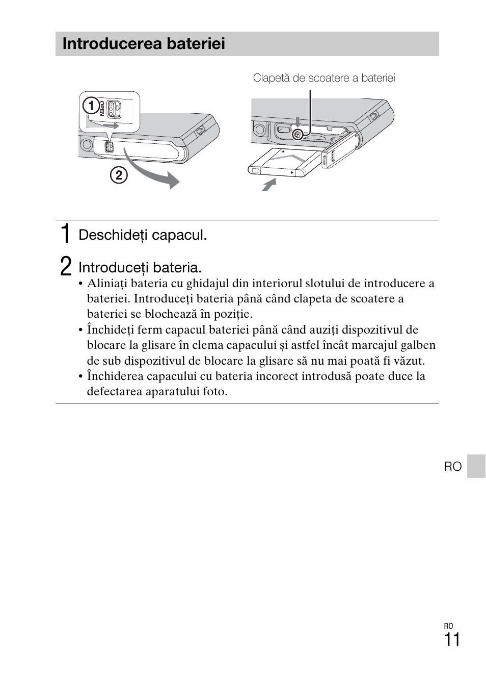 Introducerea bateriei | Sony DSC-TX30 User Manual | Page 575 / 643