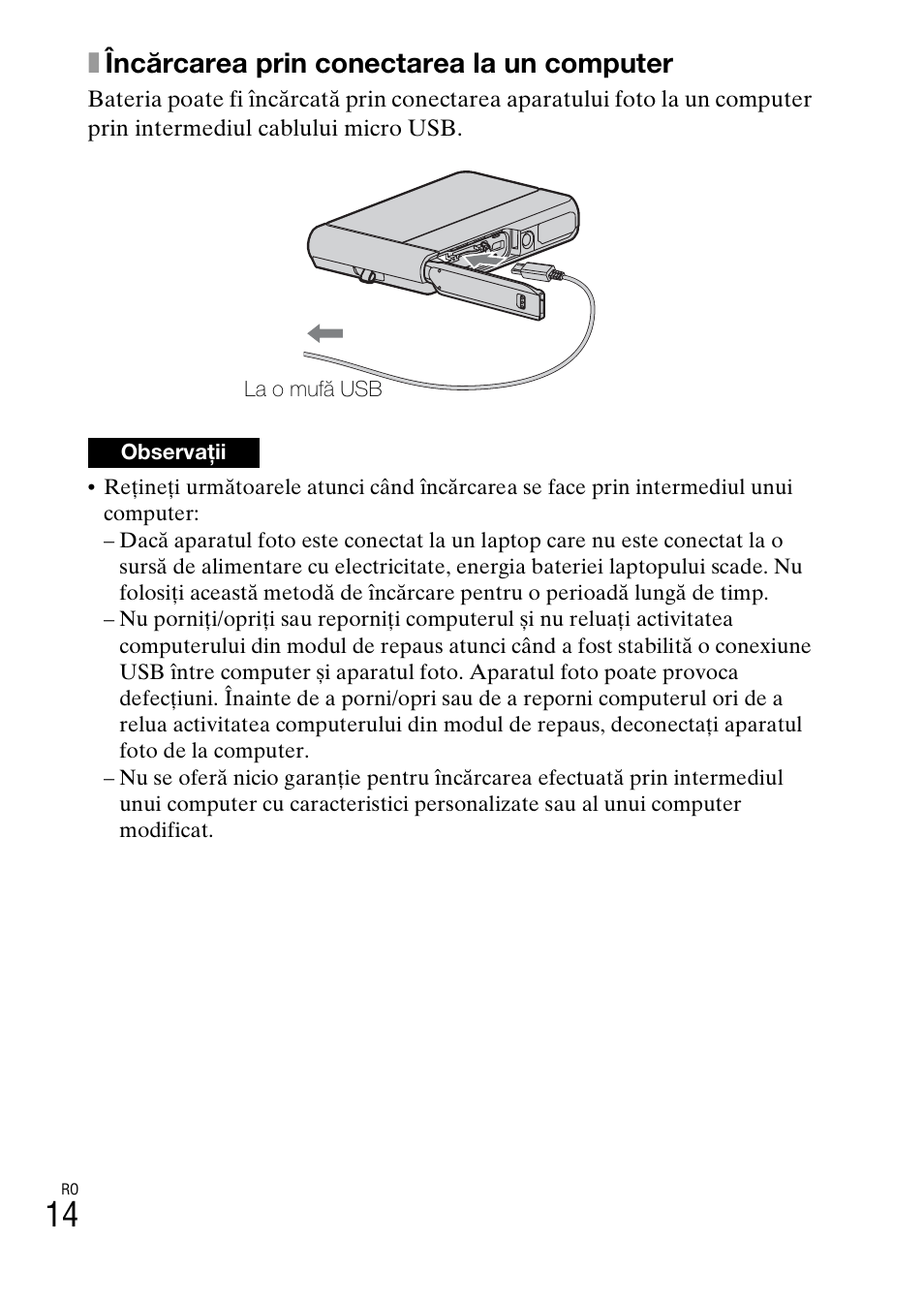 Xîncărcarea prin conectarea la un computer | Sony DSC-TX30 User Manual | Page 578 / 643