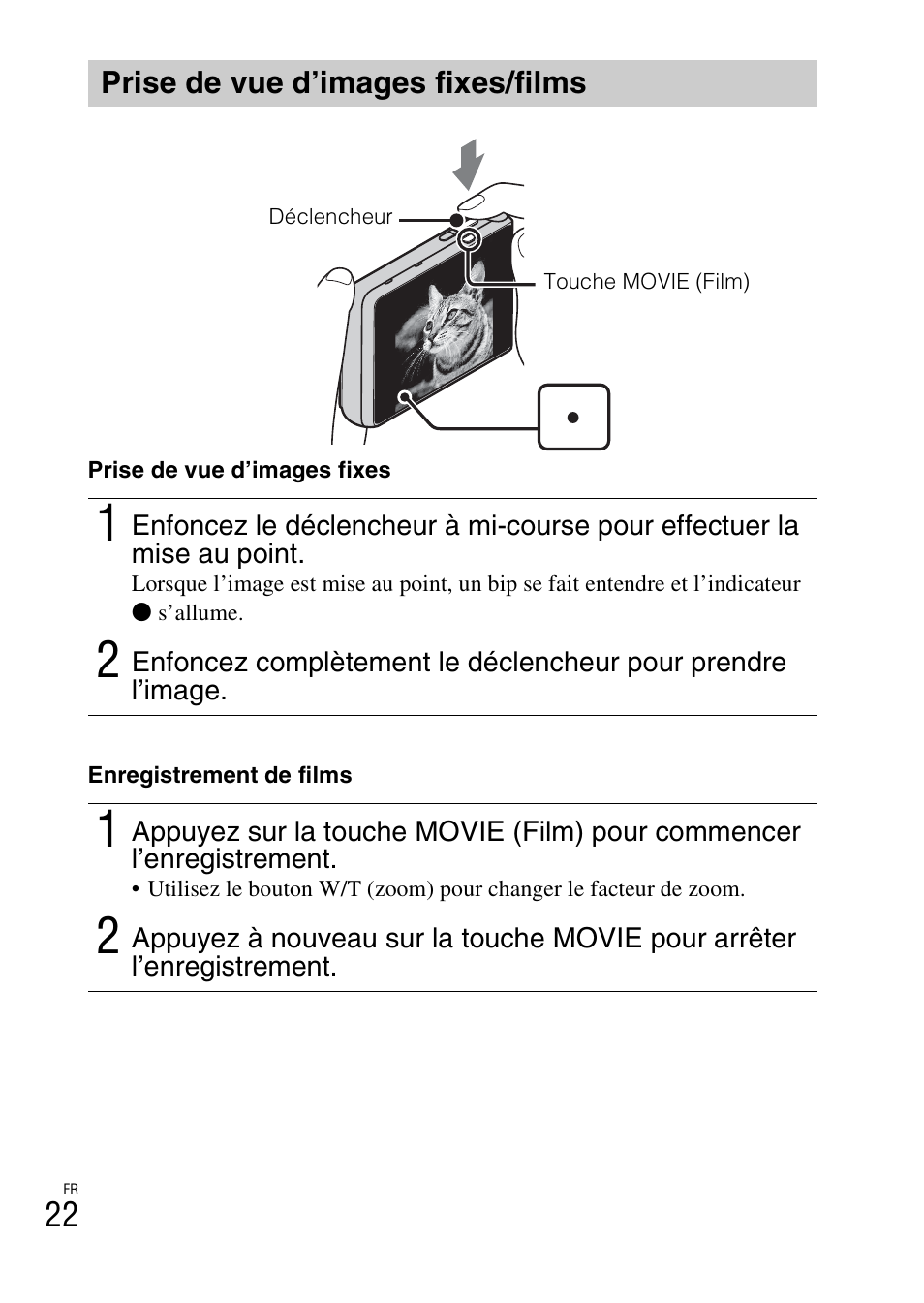 Prise de vue d’images fixes/films | Sony DSC-TX30 User Manual | Page 58 / 643