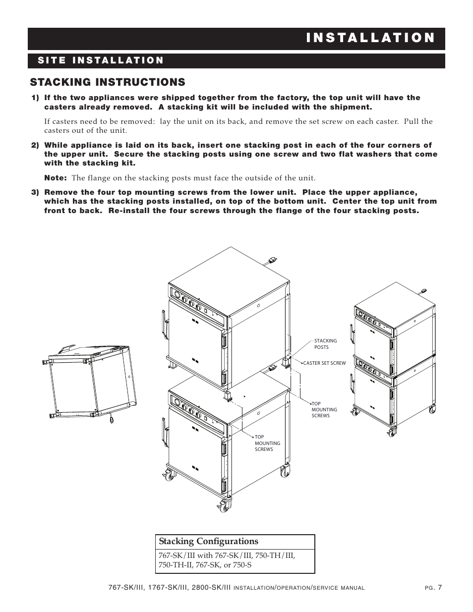 Stacking instructions, Stacking configurations | Alto-Shaam 1767-SK/III User Manual | Page 8 / 39
