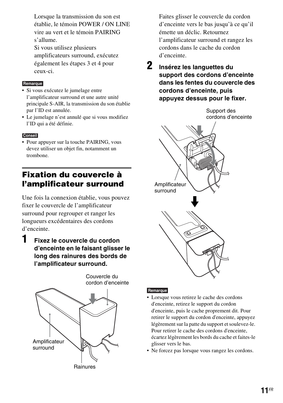 Fixation du couvercle à l’amplificateur surround | Sony WAHT-SA1 User Manual | Page 11 / 60
