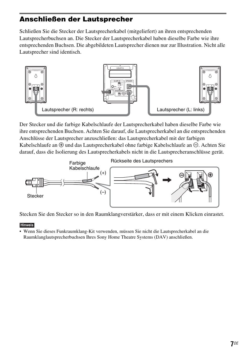 Anschließen der lautsprecher | Sony WAHT-SA1 User Manual | Page 21 / 60