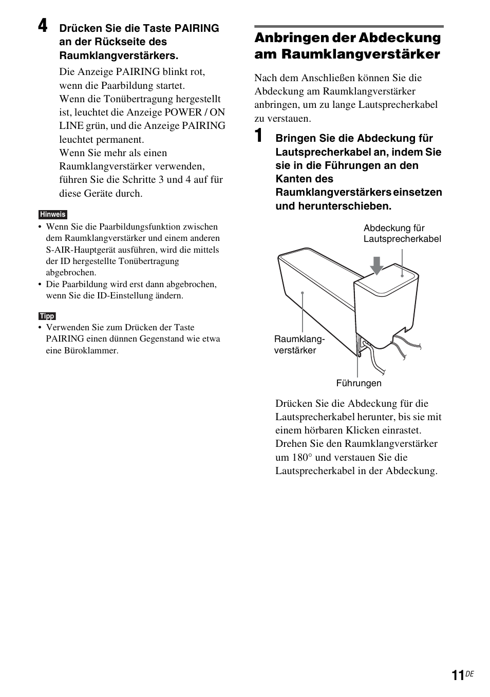 Anbringen der abdeckung am raumklangverstärker | Sony WAHT-SA1 User Manual | Page 25 / 60