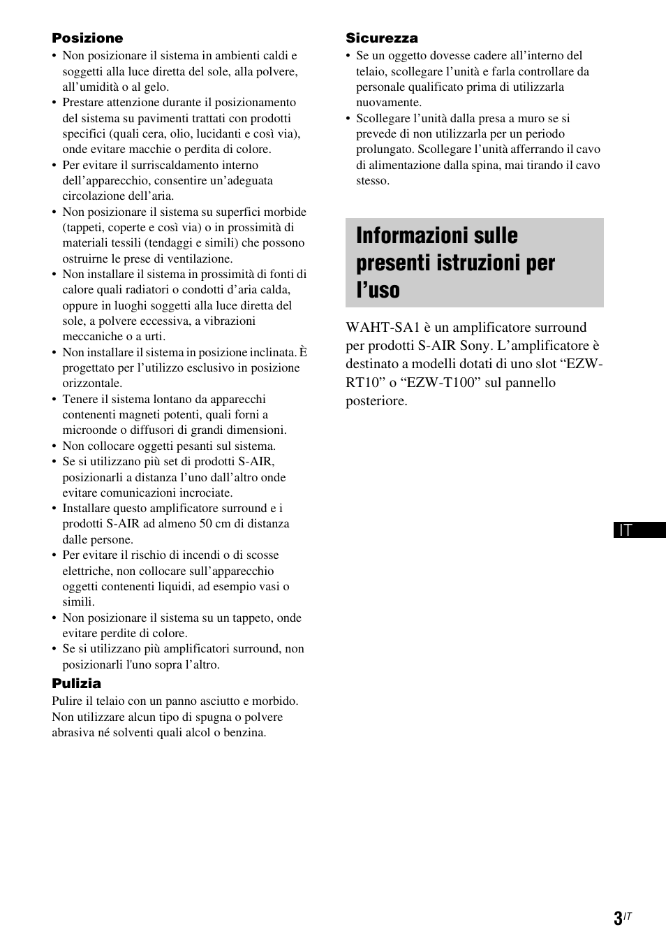 Informazioni sulle presenti istruzioni per l’uso | Sony WAHT-SA1 User Manual | Page 31 / 60