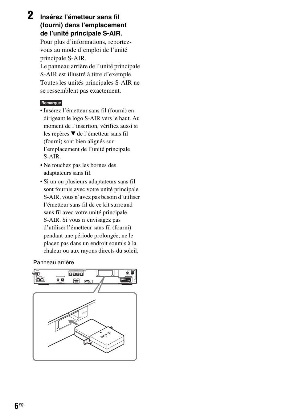 Panneau arrière, Remarque | Sony WAHT-SA1 User Manual | Page 6 / 60