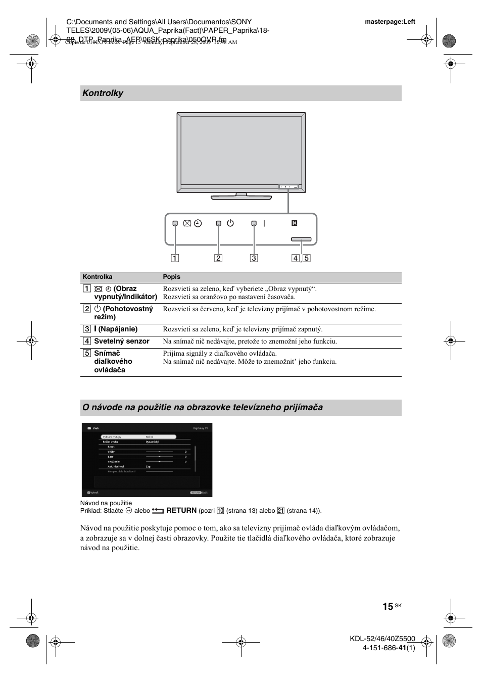 Kontrolky | Sony KDL-52Z5800 User Manual | Page 139 / 175