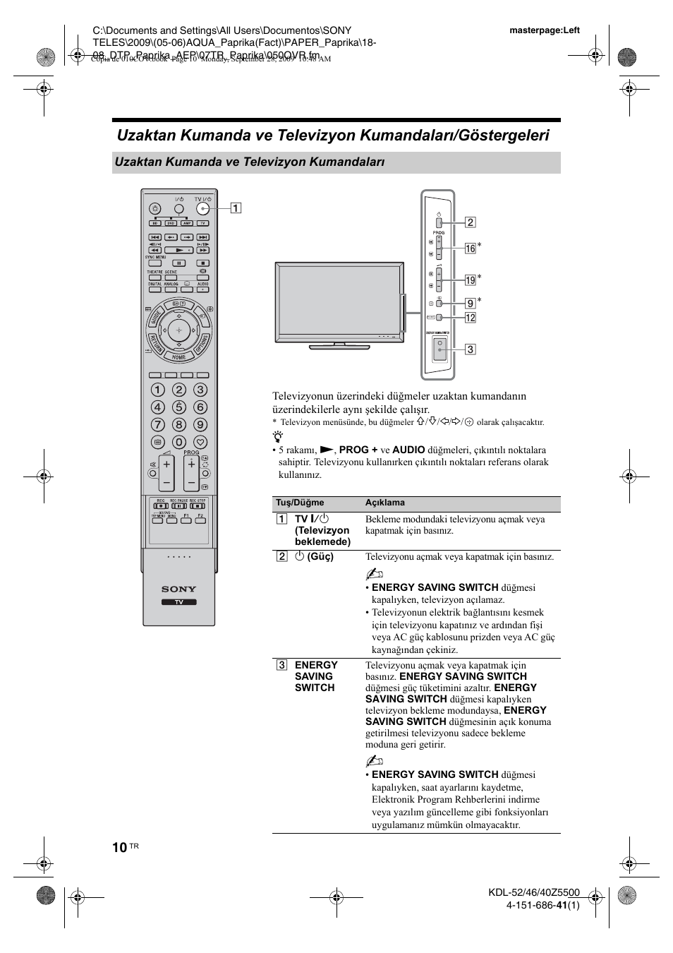 Uzaktan kumanda ve televizyon kumandalaræ | Sony KDL-52Z5800 User Manual | Page 159 / 175