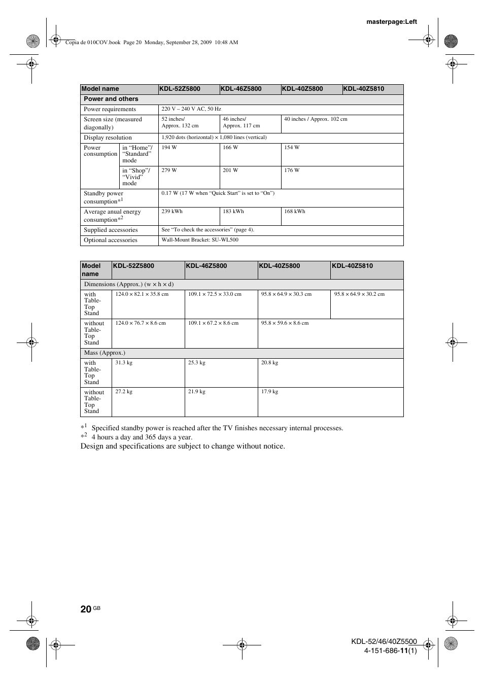 Sony KDL-52Z5800 User Manual | Page 20 / 175