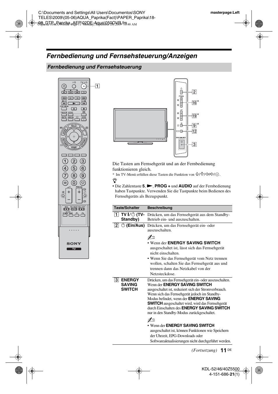 Fernbedienung und fernsehsteuerung/anzeigen, Fernbedienung und fernsehsteuerung | Sony KDL-52Z5800 User Manual | Page 35 / 175