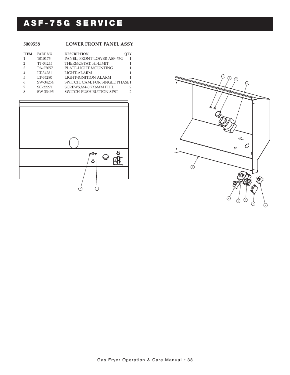 Gas fryer operation & care manual • 38, Item part no description qty | Alto-Shaam AS F-60G User Manual | Page 39 / 48