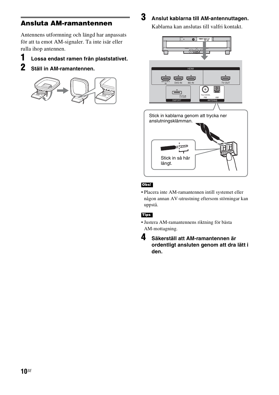 Ansluta am-ramantennen, Kablarna kan anslutas till valfri kontakt | Sony RHT-G1550 User Manual | Page 106 / 196