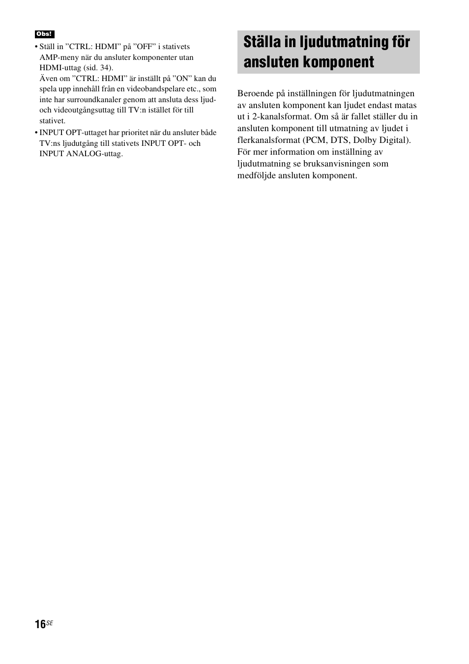 Ställa in ljudutmatning för ansluten komponent, Ställa in ljudutmatning för ansluten, Komponent | Sony RHT-G1550 User Manual | Page 112 / 196