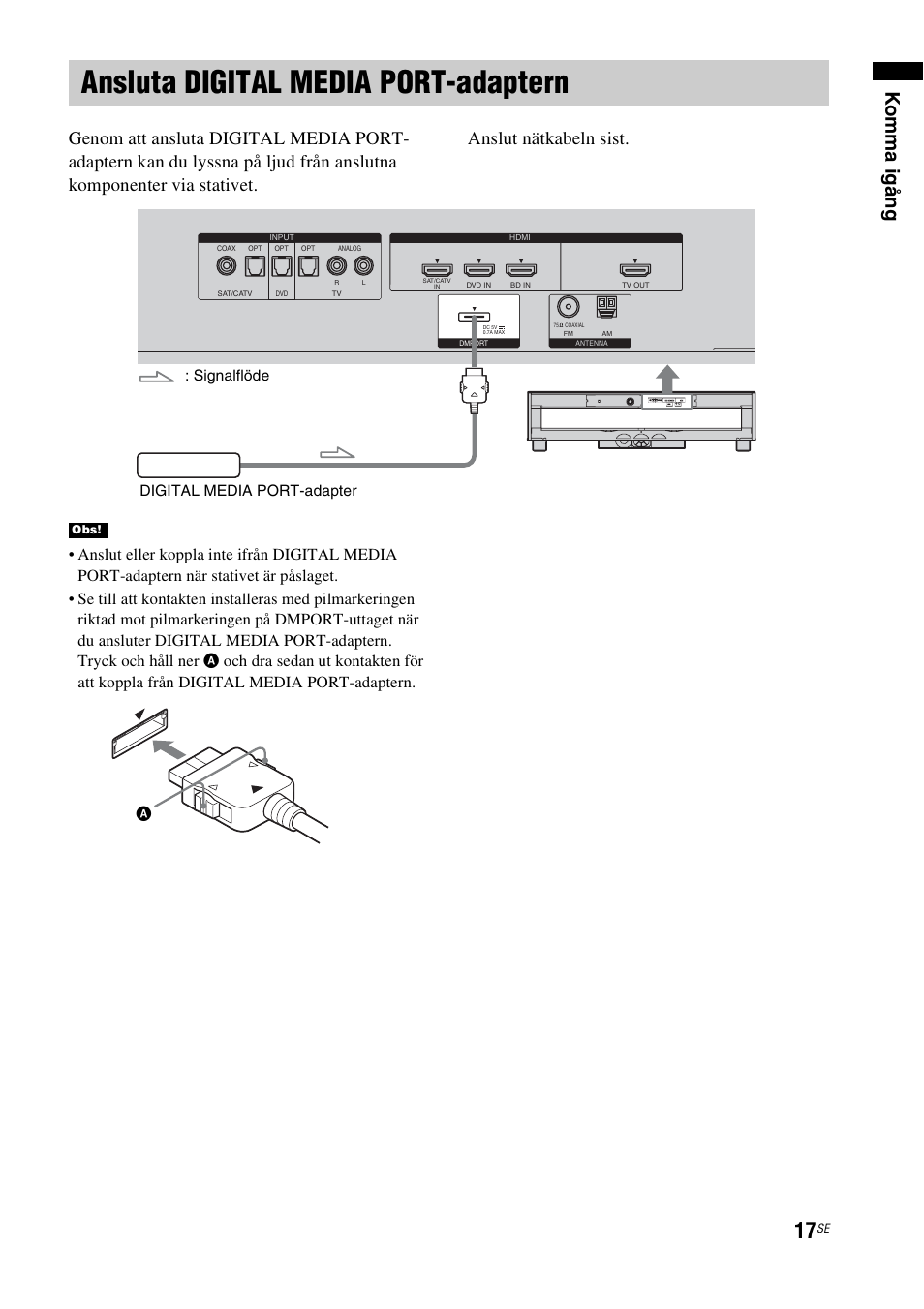 Ansluta digital media port-adaptern, Ansluta digital media, Port-adaptern | Ko mm a ig ång | Sony RHT-G1550 User Manual | Page 113 / 196