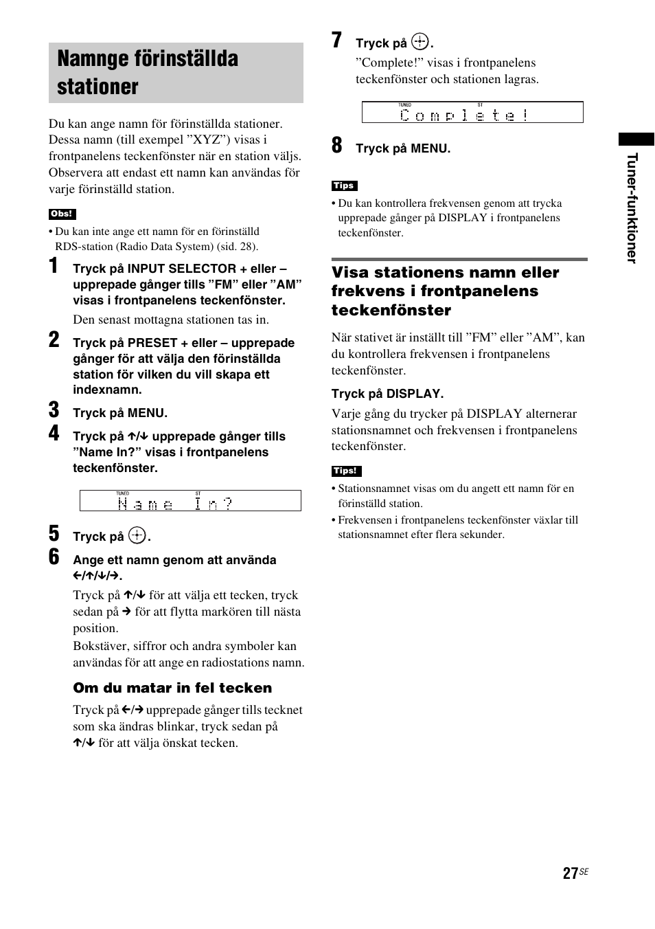 Namnge förinställda stationer | Sony RHT-G1550 User Manual | Page 123 / 196
