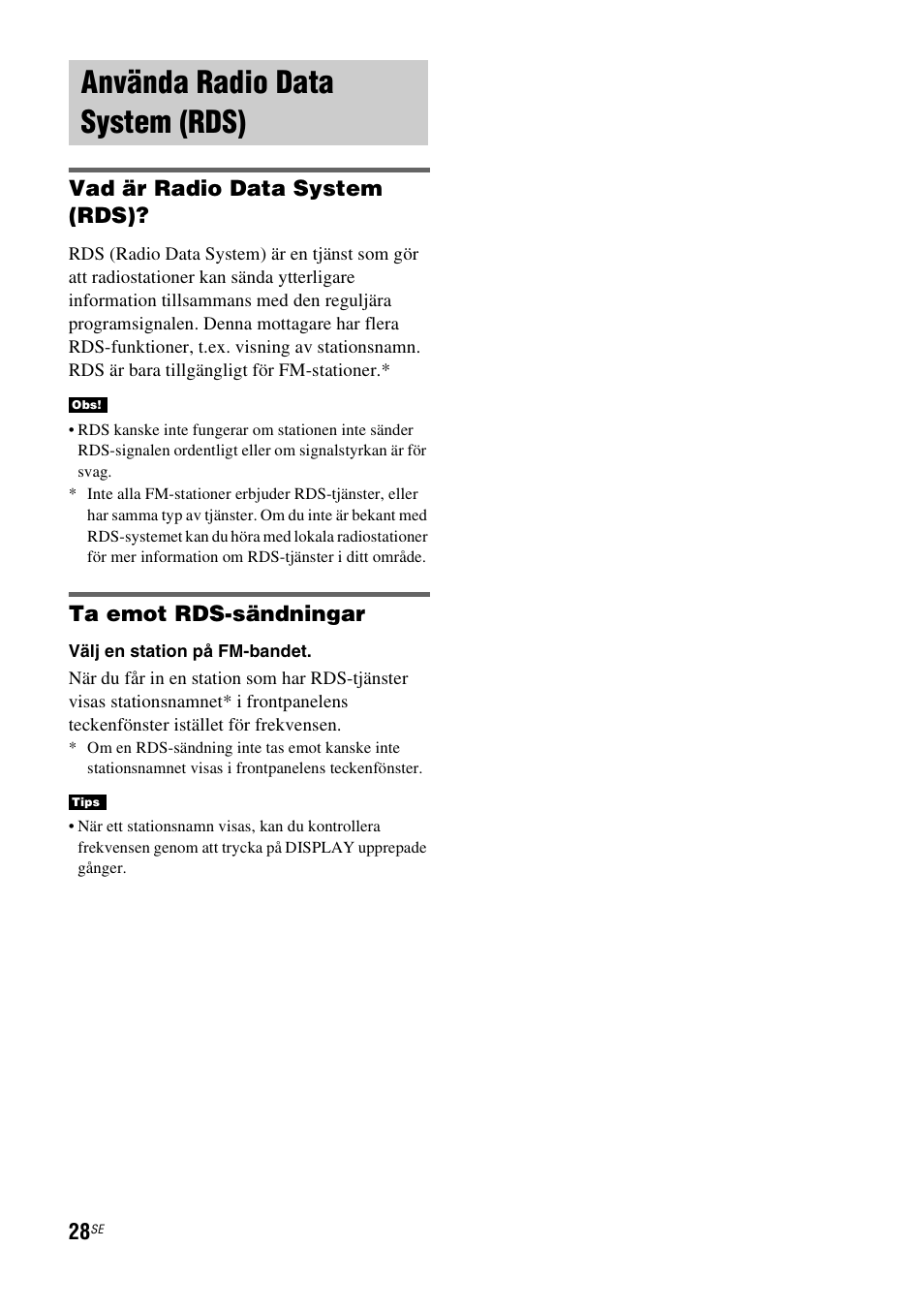 Använda radio data system (rds), Vad är radio data system (rds), Ta emot rds-sändningar | Sony RHT-G1550 User Manual | Page 124 / 196