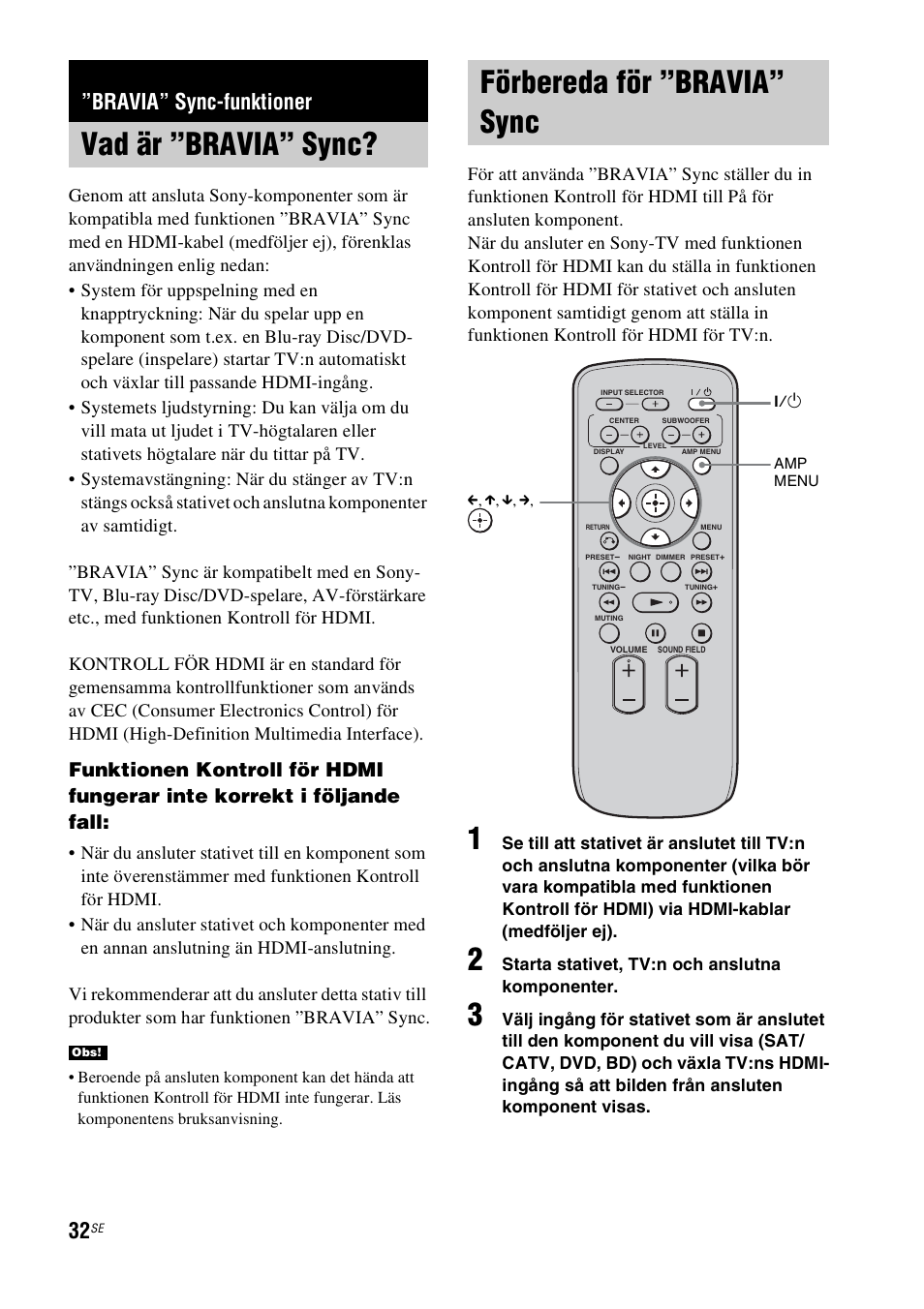 Bravia” sync-funktioner, Vad är ”bravia” sync, Förbereda för ”bravia” sync | Vad är ”bravia” sync? förbereda för ”bravia” sync | Sony RHT-G1550 User Manual | Page 128 / 196