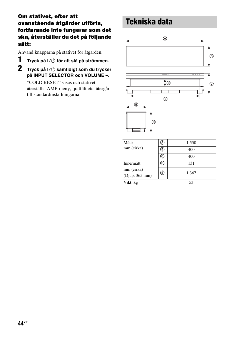 Tekniska data | Sony RHT-G1550 User Manual | Page 140 / 196