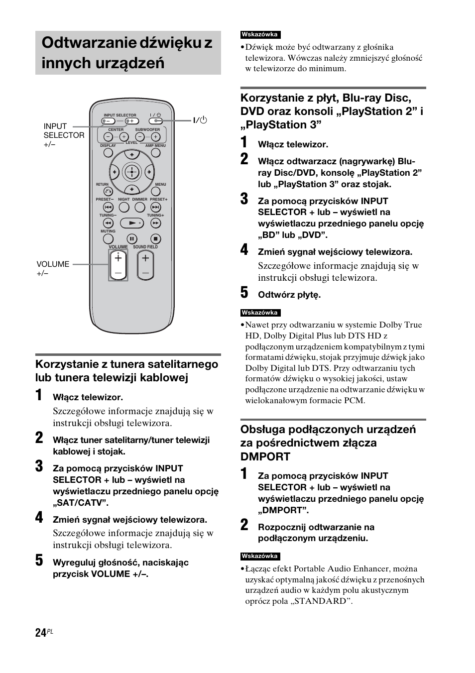 Odtwarzanie dźwięku z innych urządzeń, Odtwarzanie dźwięku z innych, Urządzeń | Sony RHT-G1550 User Manual | Page 168 / 196