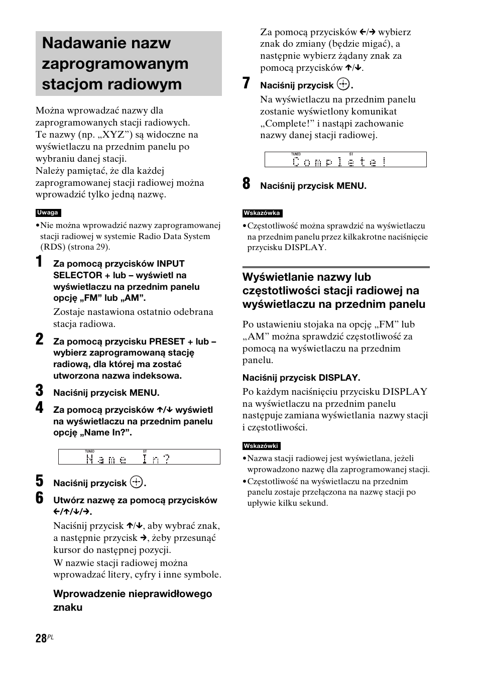 Nadawanie nazw zaprogramowanym stacjom radiowym, Nadawanie nazw zaprogramowanym, Stacjom radiowym | Sony RHT-G1550 User Manual | Page 172 / 196