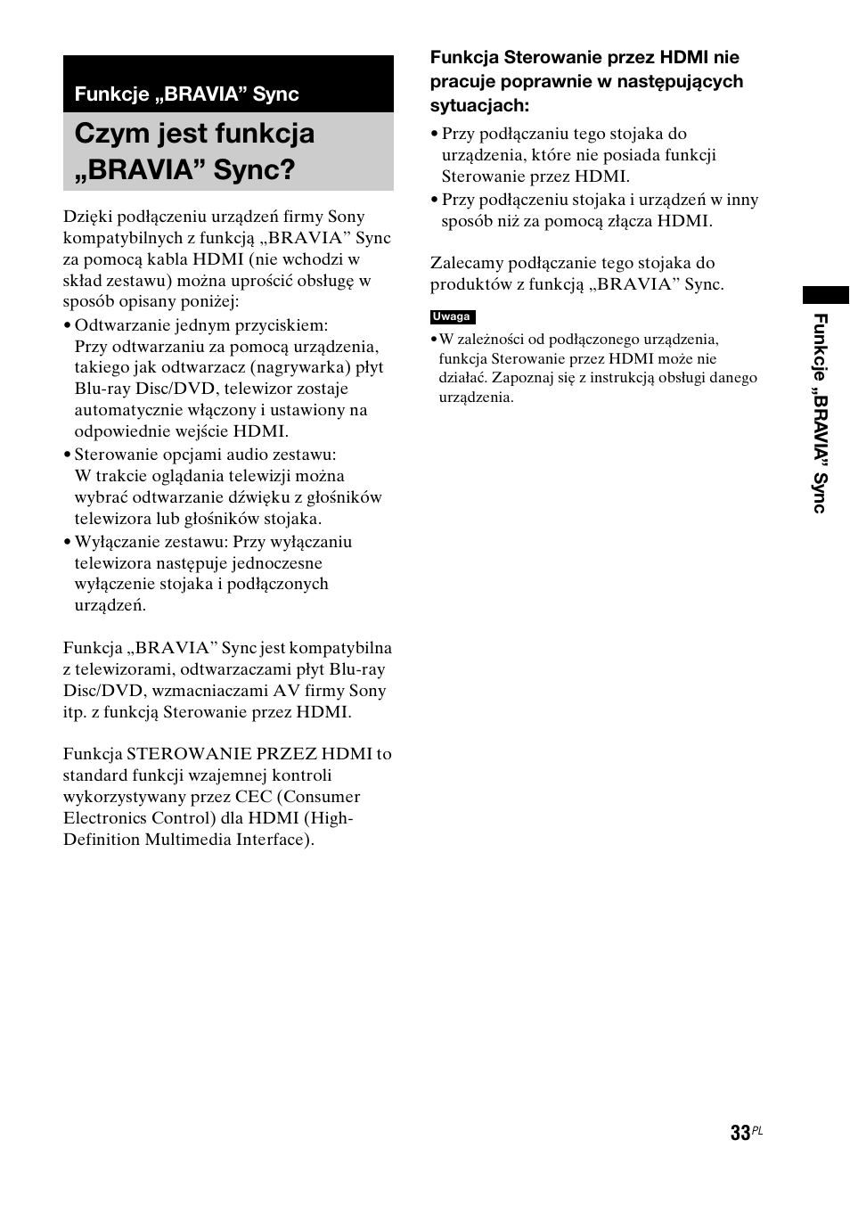 Funkcje „bravia” sync, Czym jest funkcja „bravia” sync, Czym jest funkcja „bravia | Sync | Sony RHT-G1550 User Manual | Page 177 / 196