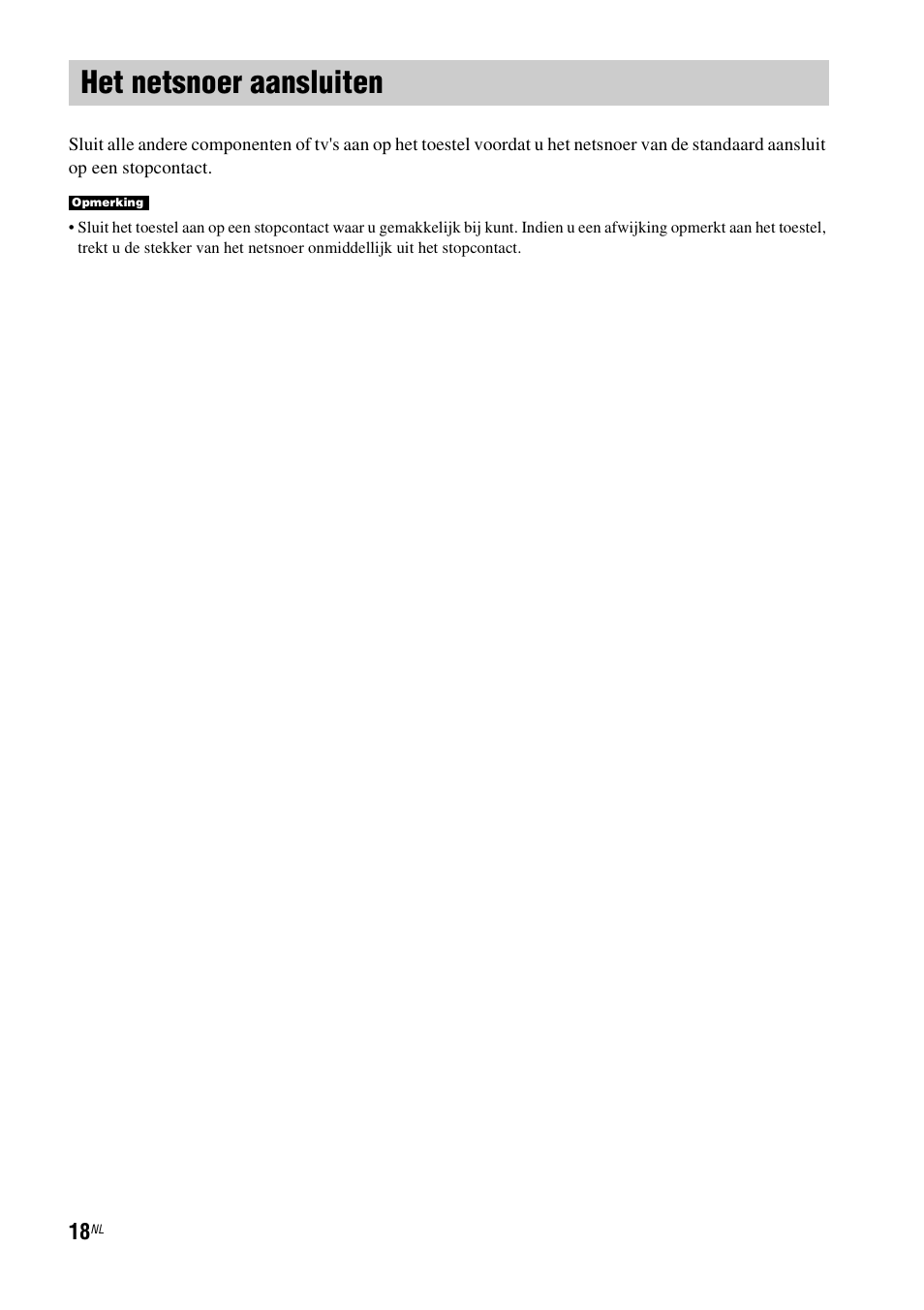 Het netsnoer aansluiten | Sony RHT-G1550 User Manual | Page 18 / 196
