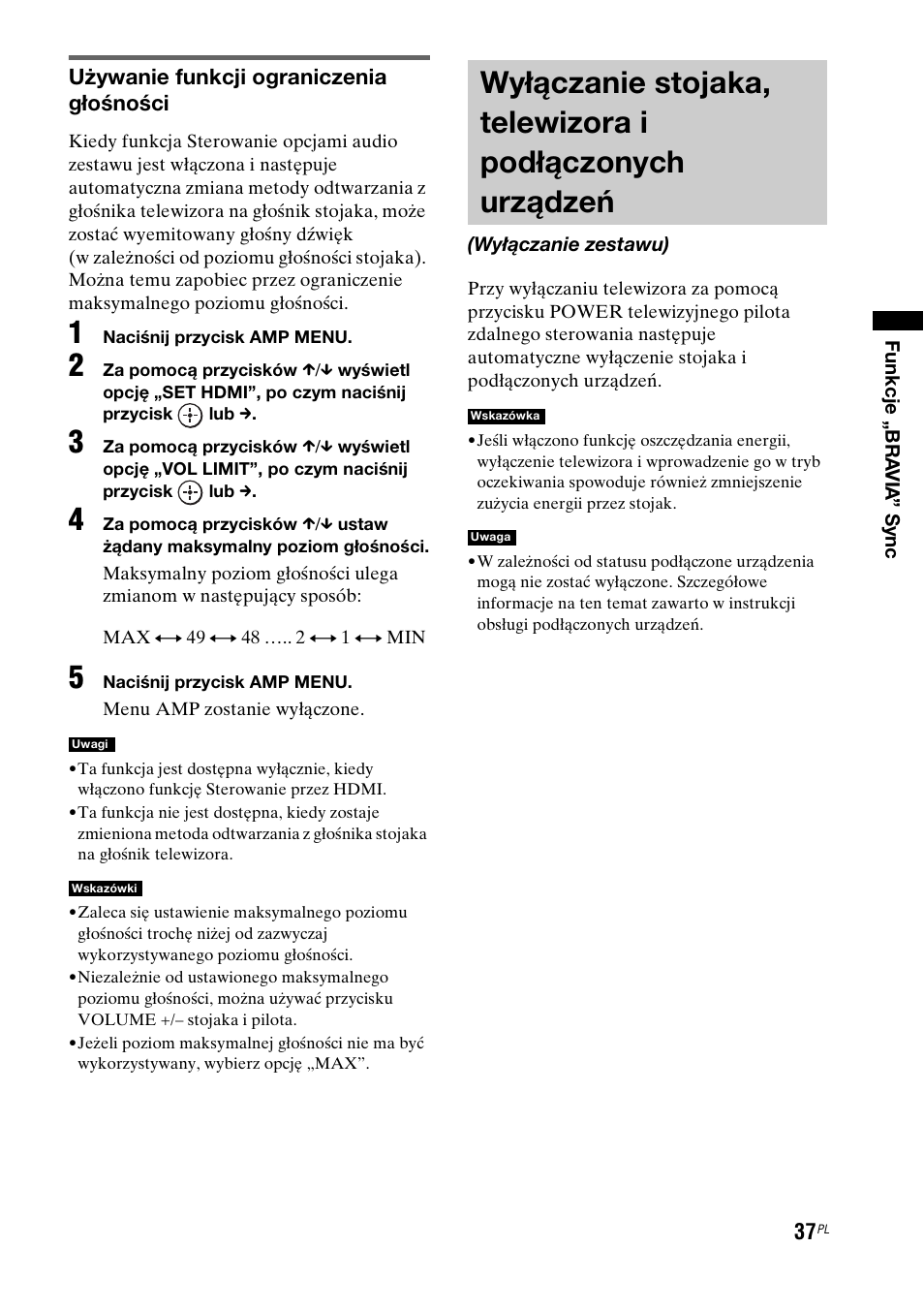 Wyłączanie stojaka, telewizora i, Podłączonych urządzeń (wyłączanie zestawu) | Sony RHT-G1550 User Manual | Page 181 / 196
