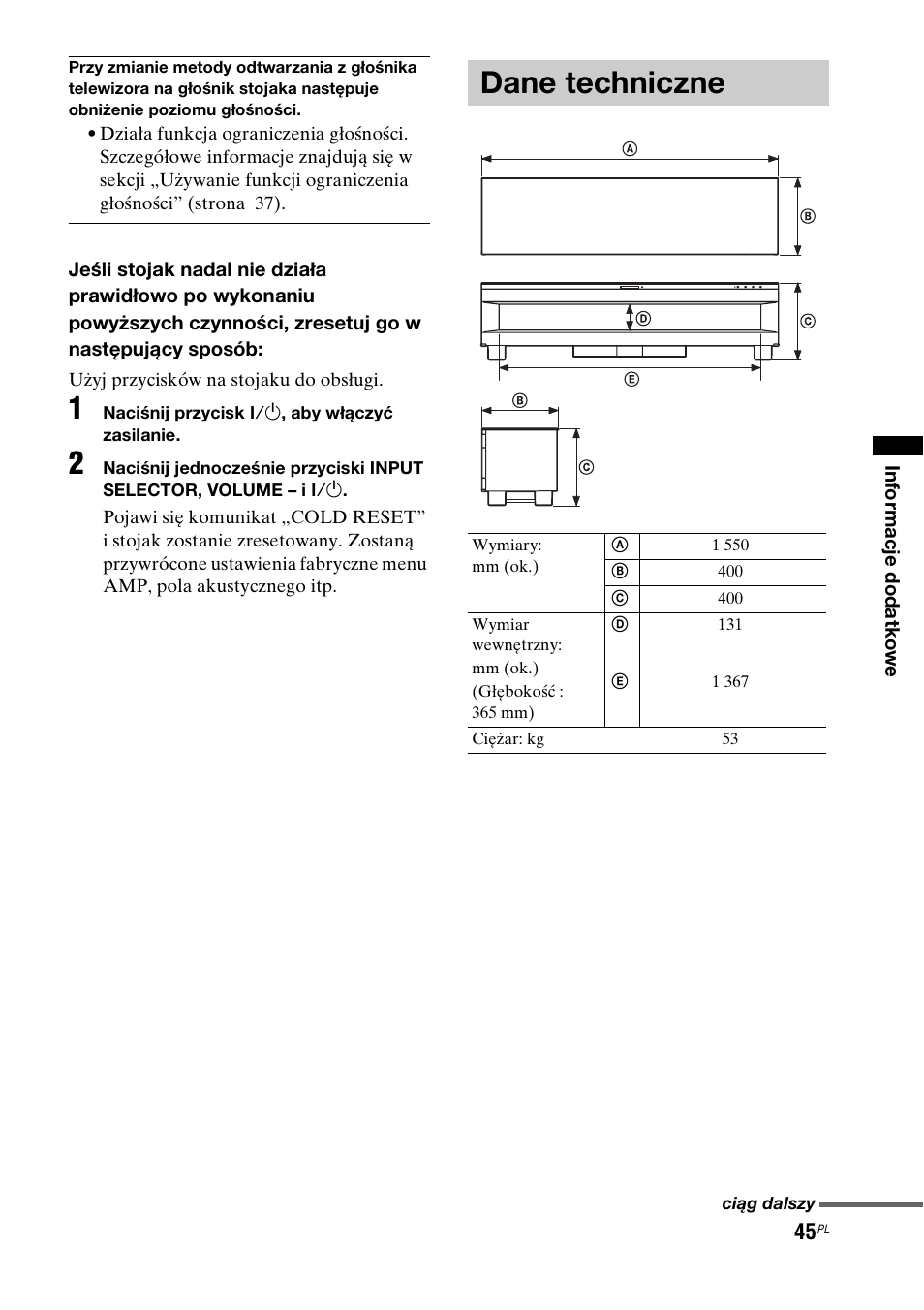 Dane techniczne | Sony RHT-G1550 User Manual | Page 189 / 196
