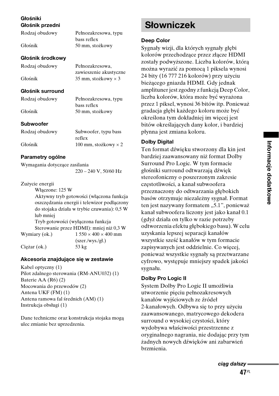 Słowniczek | Sony RHT-G1550 User Manual | Page 191 / 196
