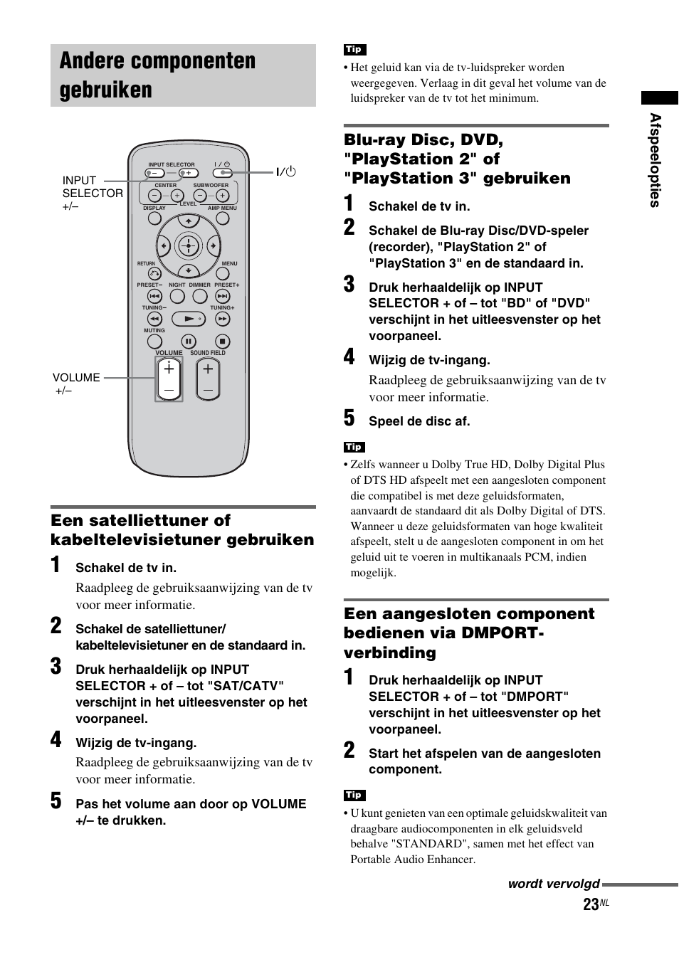 Andere componenten gebruiken | Sony RHT-G1550 User Manual | Page 23 / 196
