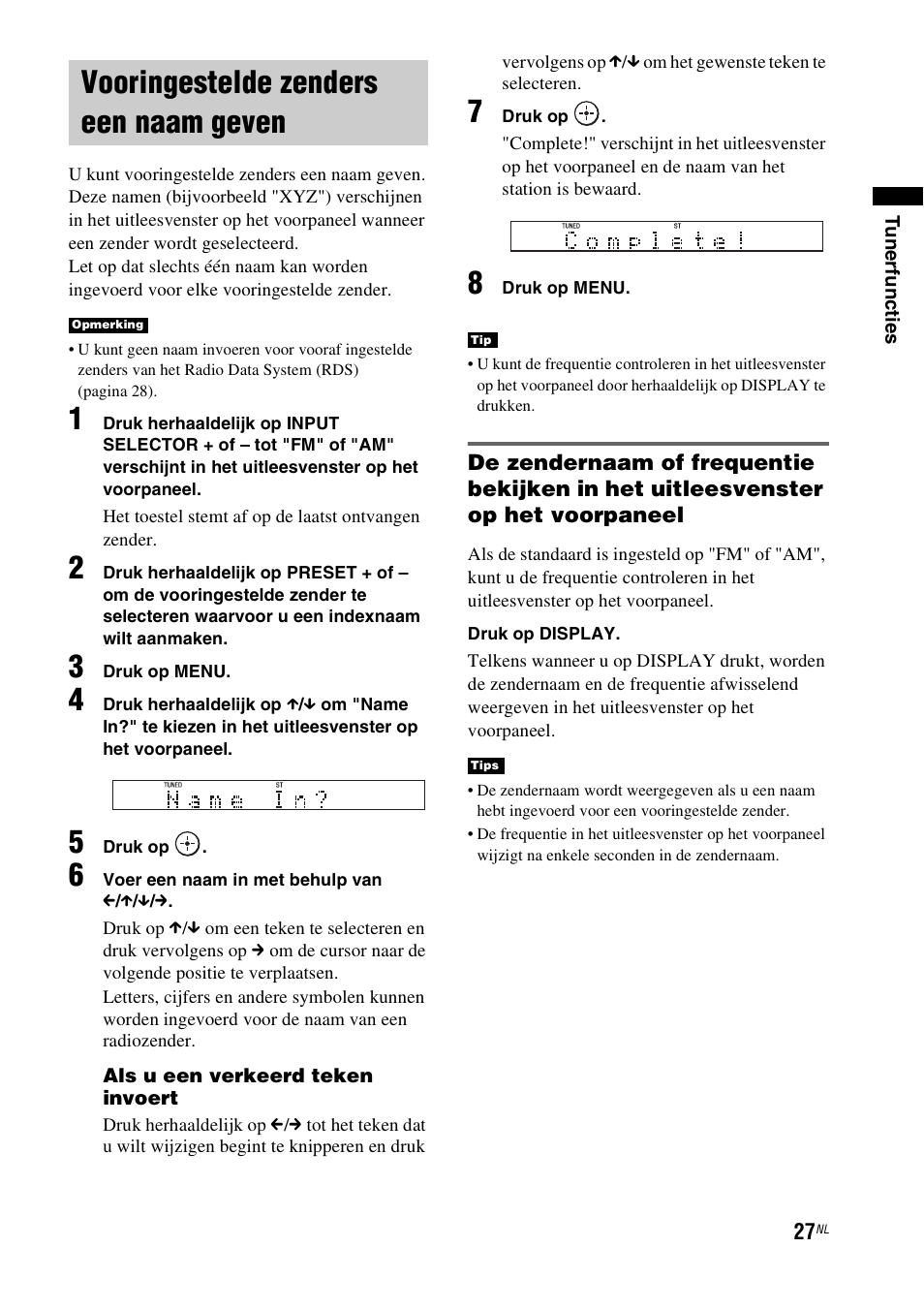 Vooringestelde zenders een naam geven, Vooringestelde zenders een naam, Geven | Sony RHT-G1550 User Manual | Page 27 / 196