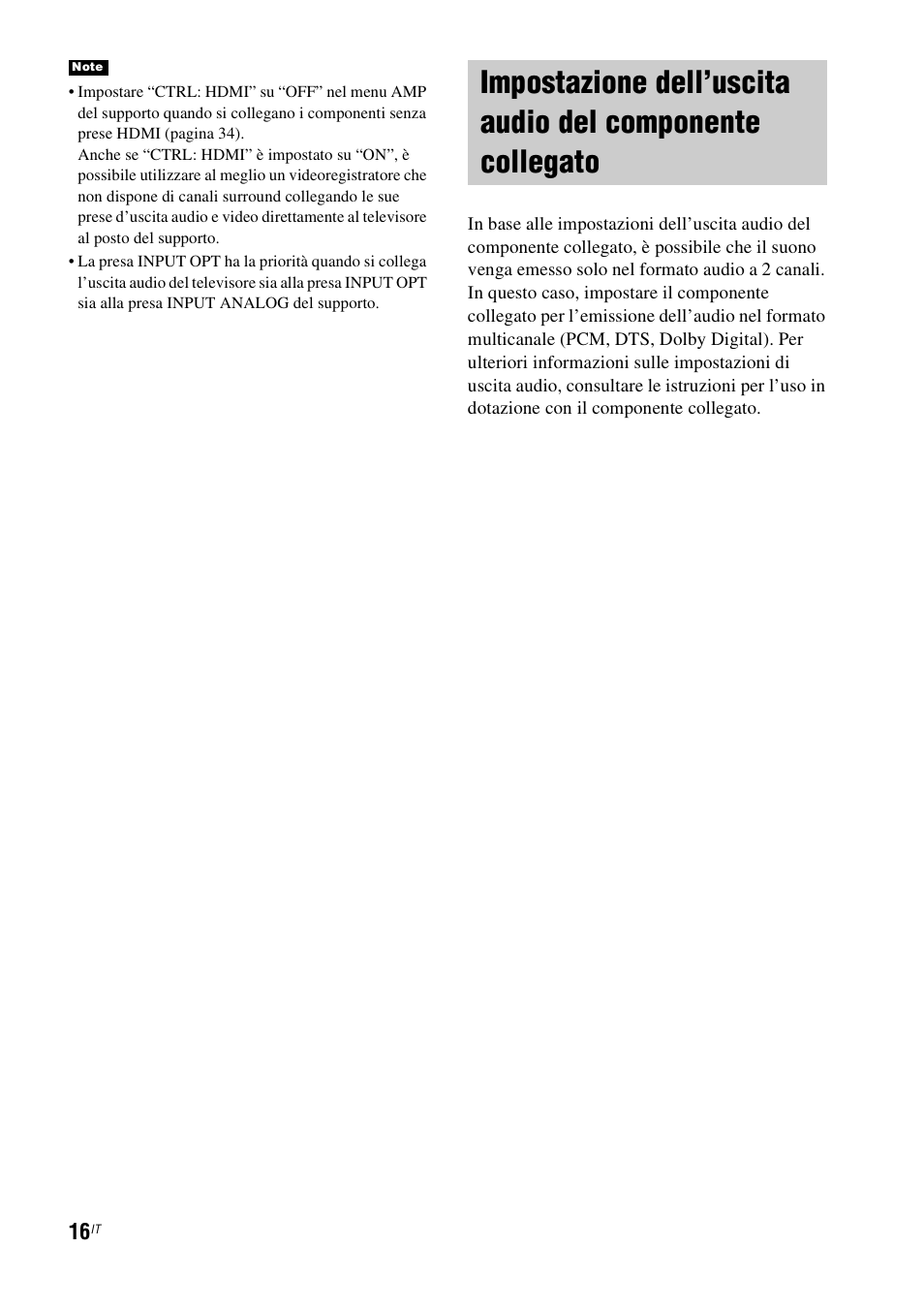 Impostazione dell’uscita audio del, Componente collegato | Sony RHT-G1550 User Manual | Page 64 / 196