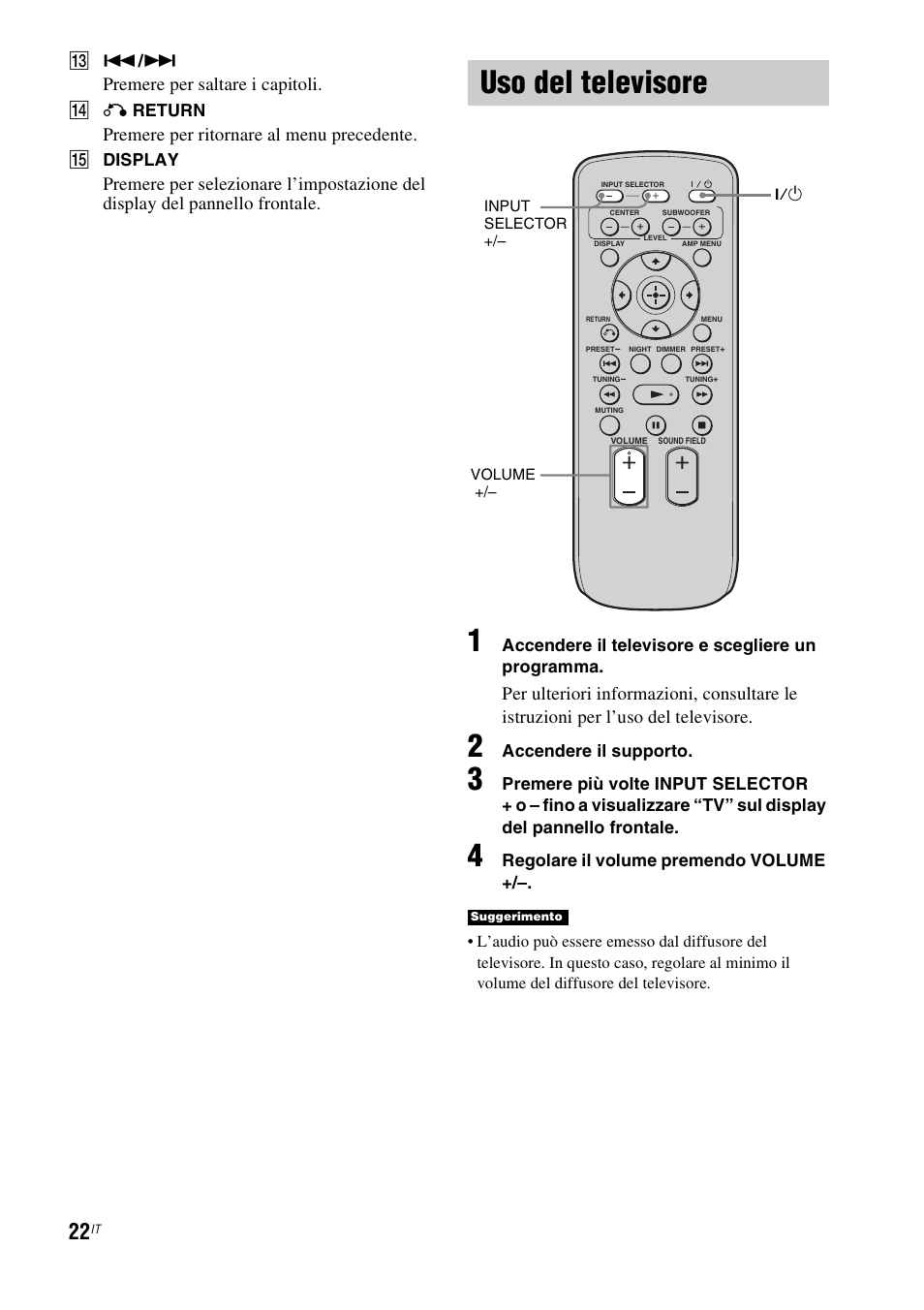 Uso del televisore, Premere per saltare i capitoli, Premere per ritornare al menu precedente | Sony RHT-G1550 User Manual | Page 70 / 196