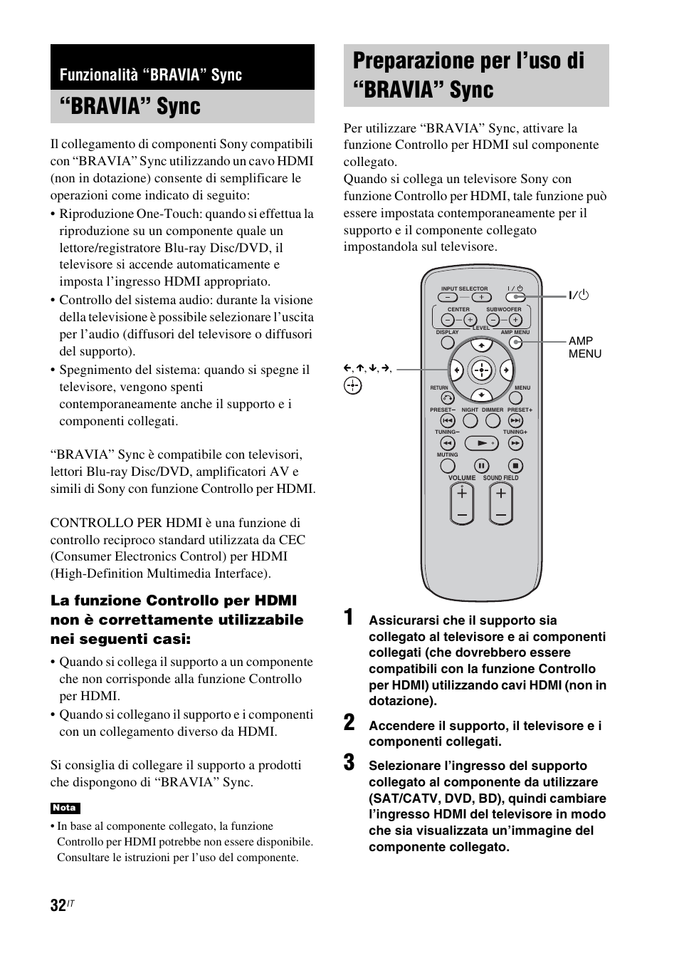 Funzionalità “bravia” sync, Bravia” sync, Preparazione per l’uso di “bravia” sync | Bravia” sync preparazione per l’uso di “bravia, Sync | Sony RHT-G1550 User Manual | Page 80 / 196