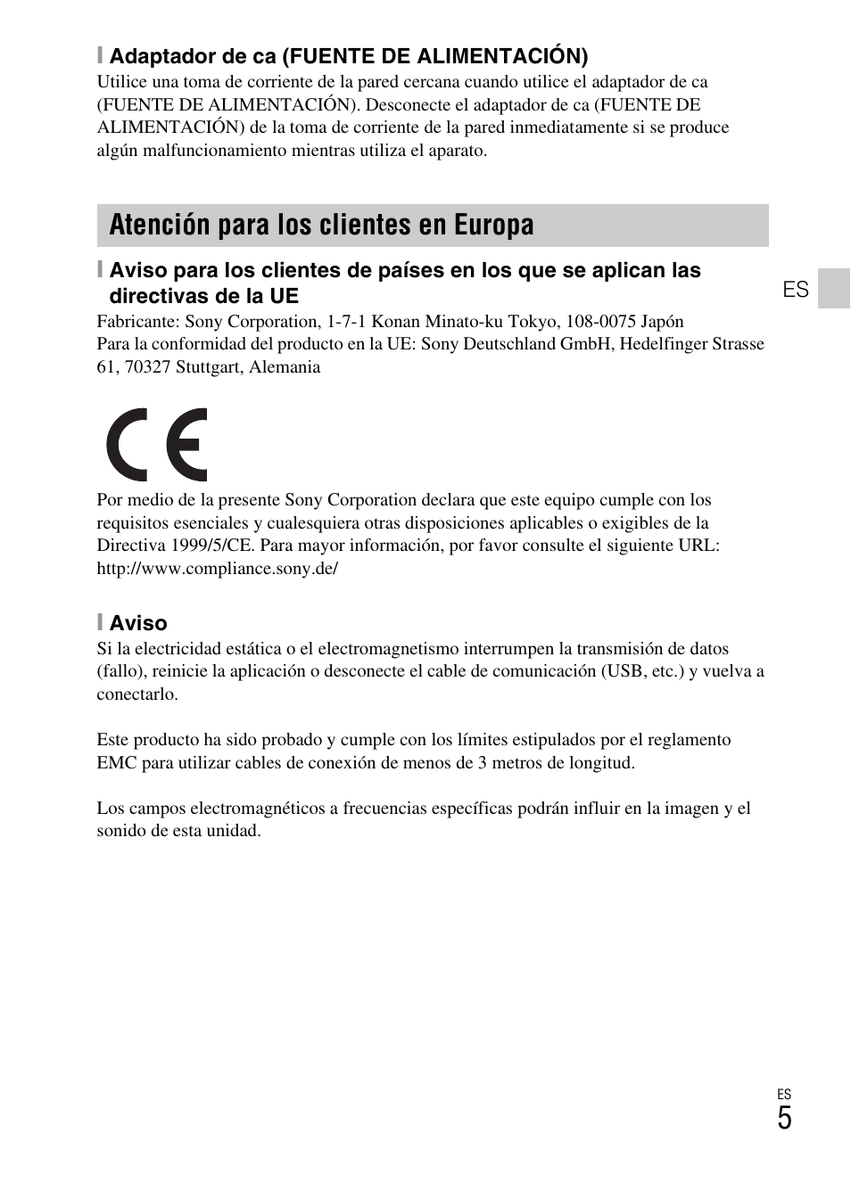 Atención para los clientes en europa | Sony DSC-HX400V User Manual | Page 119 / 539