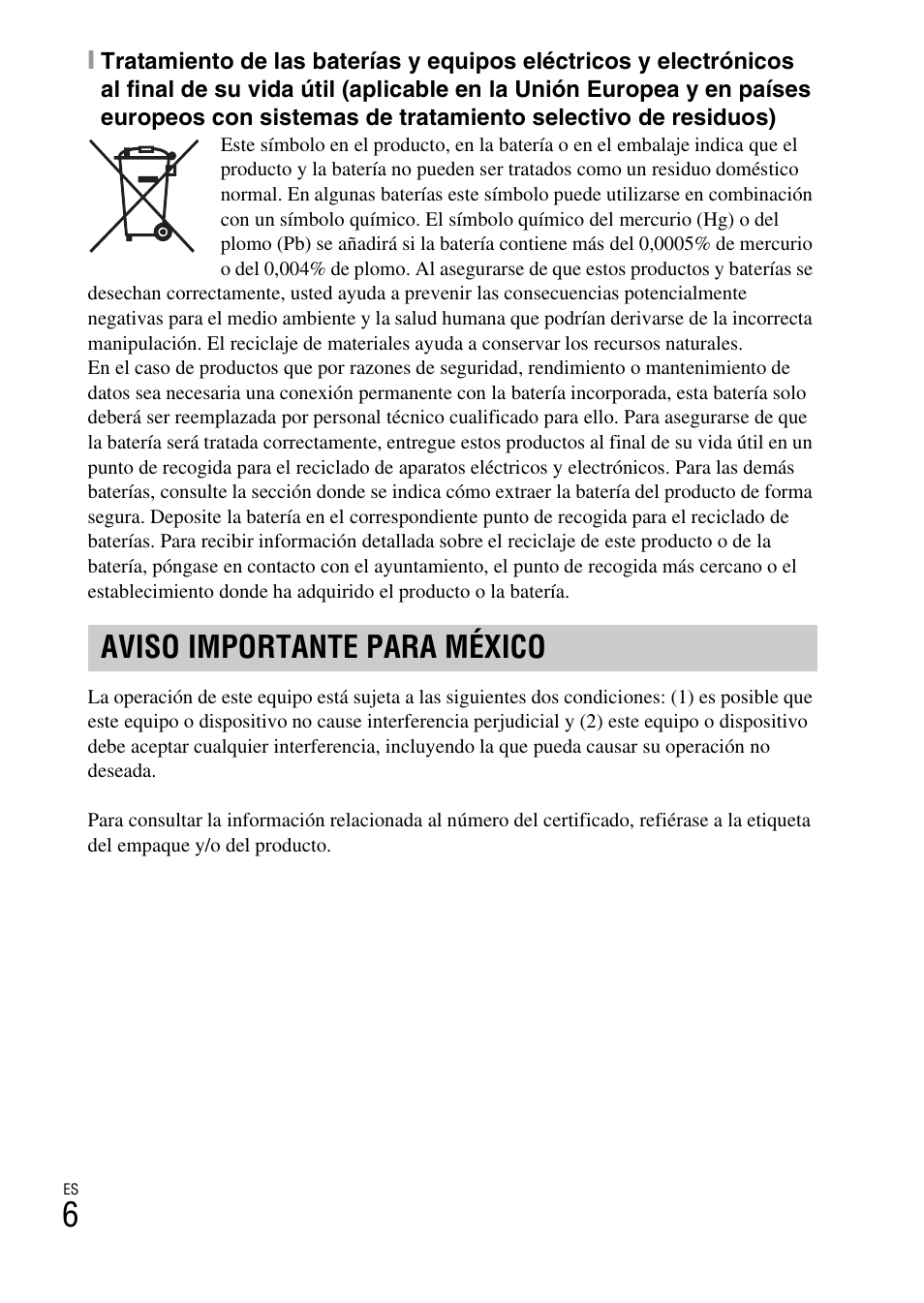 Aviso importante para méxico | Sony DSC-HX400V User Manual | Page 120 / 539