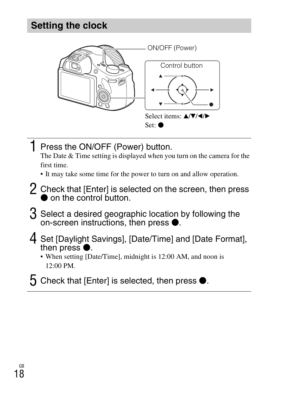 Setting the clock | Sony DSC-HX400V User Manual | Page 18 / 539